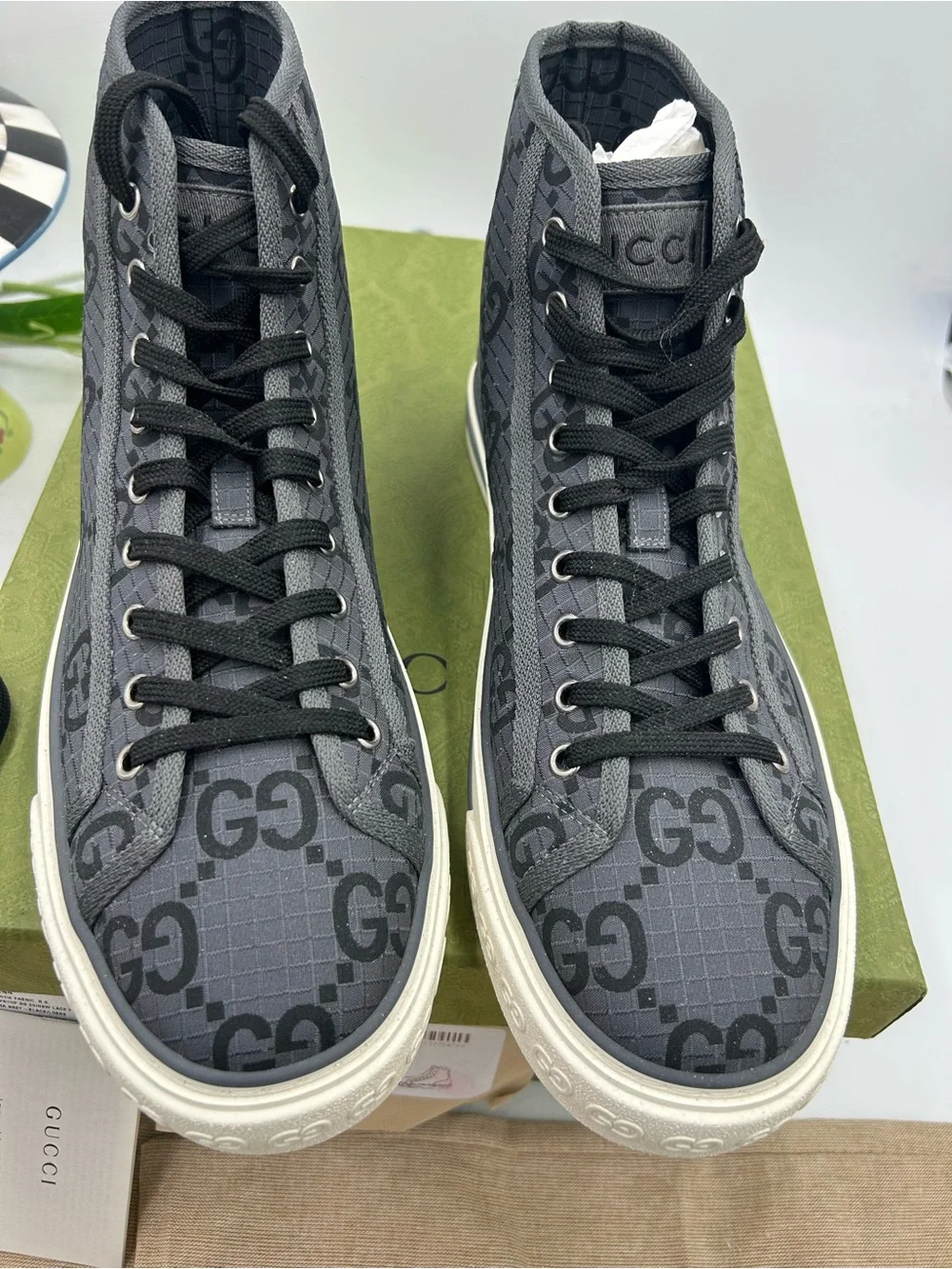 Men's Gucci tennis 1977 high top sneakers size 10.5 fits 11.5 US made in Italy